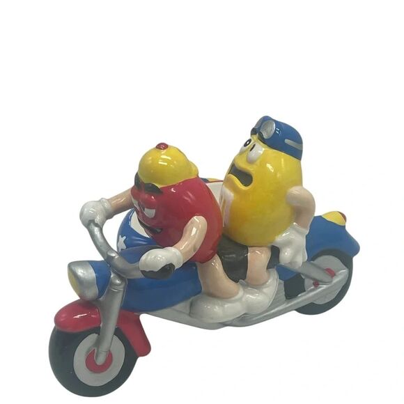 M&M's Motorcycle w/ Sidecar Ceramic Candy Dish By Galerie 2002 Red & Yellow - Picture 1 of 13